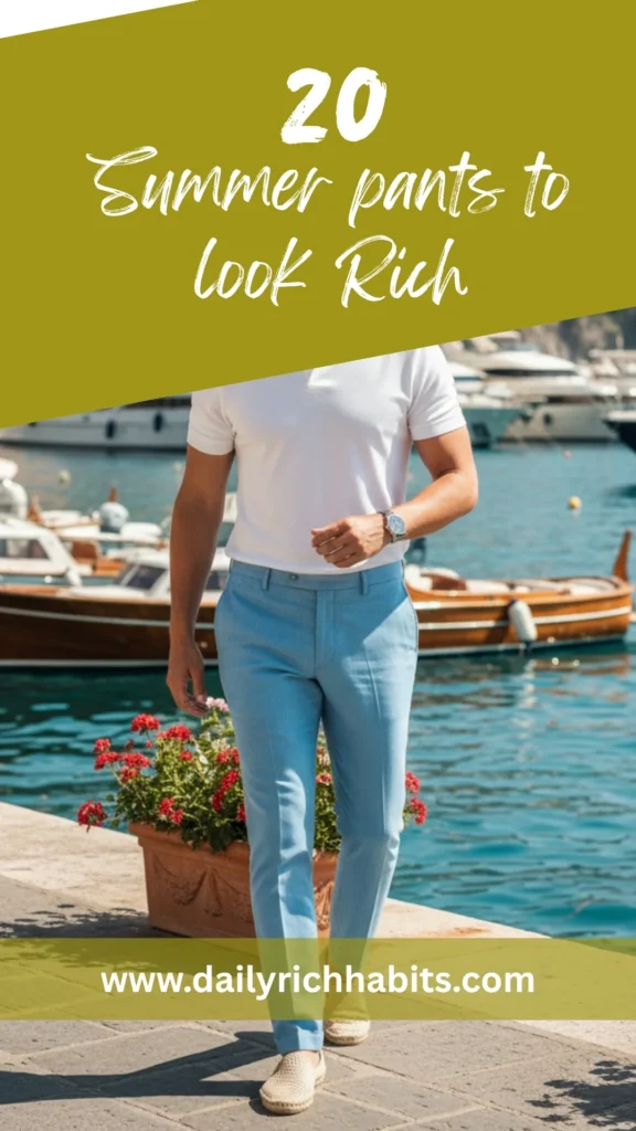 20 Old Money Summer Pants Every Man Should Own Before He’s 40 1 Man in stylish summer pants by water.