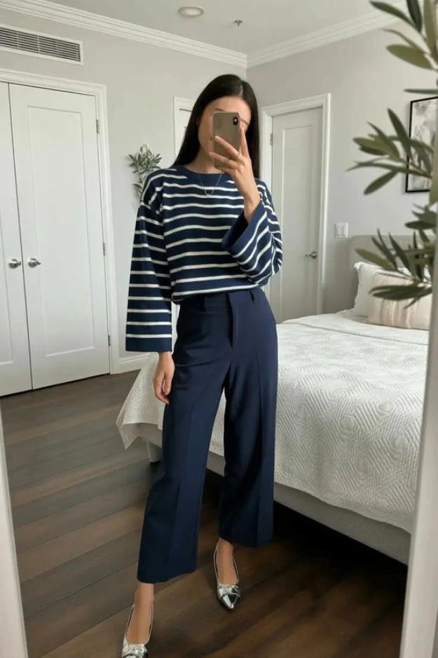 Classy Navy Blue Pants Outfits That Make Getting Dressed Feel Effortless 11 Navy Blue Pants Outfits