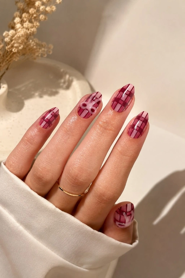 12 Pink Plaid Nails So Pretty, They Belong on a Pinterest Mood Board 2 Pink Plaid Nails